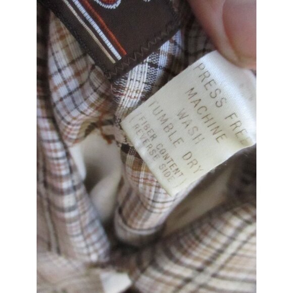 Small Vintage Men's Boho Western Shirt 70's Plaid Top Disco Cowboy H.I.S. button - Picture 9 of 9
